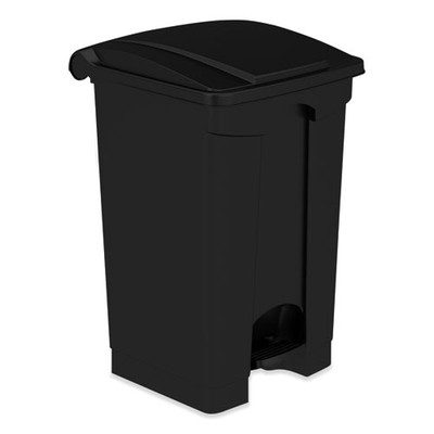 Plastic Step-on Receptacle, 12 Gal, Plastic, Black Plastic Step-on Receptacle, 12 Gal, Plastic, Black