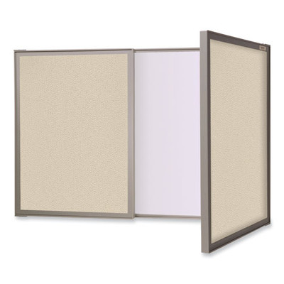 Visuall Pc Whiteboard Cabinet With Fabric Bulletin Board Exterior Doors, 36" X 24", Beige/white Surface, Satin Aluminum Frame Visuall Pc Whiteboard Cabinet With Fabric Bulletin Board Exterior Doors, 36" X 24", Beige/white Surface, Satin Aluminum Frame