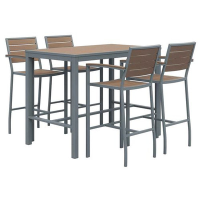 Eveleen Outdoor Bistro Patio Table With Four Mocha Powder-coated Polymer Barstools, 32 X 55, Mocha Eveleen Outdoor Bistro Patio Table With Four Mocha Powder-coated Polymer Barstools, 32 X 55, Mocha