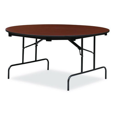 Officeworks Wood Folding Table, 60" Dia X 29"h, Mahogany Top, Gray Base