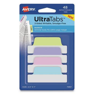 Ultra Tabs Repositionable Margin Tabs, 1/5-cut Tabs, Assorted Pastels, 2.5" Wide, 48/pack Ultra Tabs Repositionable Margin Tabs, 1/5-cut Tabs, Assorted Pastels, 2.5" Wide, 48/pack