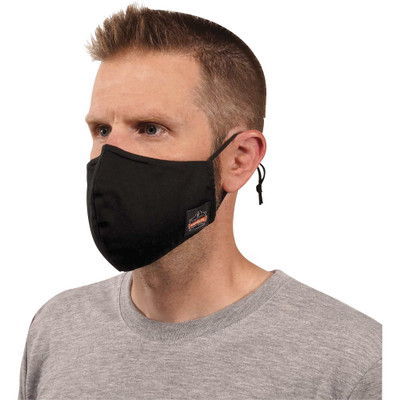Ergodyne 8800 Contoured Face Cover Mask 3-Pack - 2-Xtra Large/3-Xtra Large - Cotton Twill, Polyester - Black - Breathable, Adjustable Nose Clip, Adjustable Ear Loop, Anti-odor, Antimicrobial, Machine Washable, Quick Drying - 120 / Pack