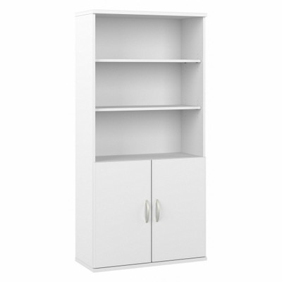 Bush Business Furniture Studio C 5 Shelf Bookcase with Doors - 72" Height x 36" Width Bookcase - 2 Door(s) - 5 Shelve(s) - 3 Adjustable Shelf(ves) - Finish: White, Laminate - 1 Each