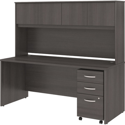 Bush Business Furniture Studio C 72W x 30D Office Desk with Hutch and Mobile File Cabinet - x 72" Width x 30" Depth Desk, x 72" Width Hutch - 3 x File, Box Drawer(s) - 4 Door(s) - Band Edge - Finish: Storm Gray, Thermofused Laminate (TFL) - 1 Each