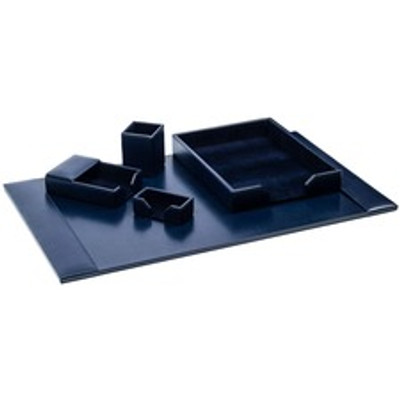 Dacasso Bonded Leather Desk Set - Leather, Velveteen - Navy Blue - 1 Each