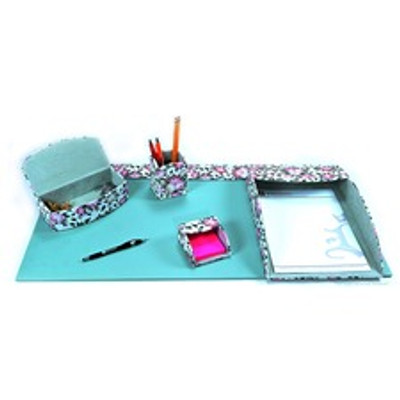 Dacasso 5-piece Home/Office Leather Desk Accessory Set - Velveteen, PU Leather - Floral White - 1 Each