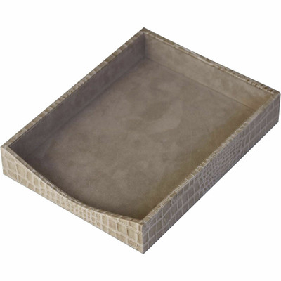 Protacini Breeze Beige Italian Patent Leather Front-Load Letter Tray - Compartment Size : 9.25" x 12.25" - Desktop - Front Loading - Breeze Beige - Italian Leather, Velveteen, Suede - 1 Each