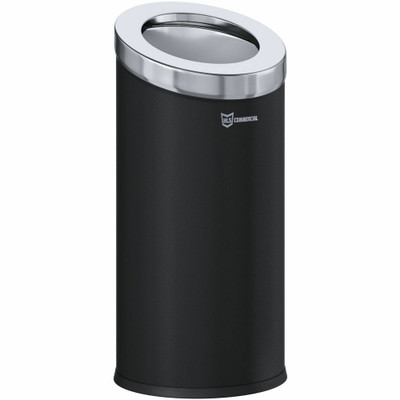 HLS Commercial 15-Gallon Round Open Top Trash Can - 15 gal Capacity - Round - Removable Lid, Handle, Powder Coated - 31.5" Height x 14.9" Width - Powder Coated Steel, Galvanized Steel - Black - 1 Each