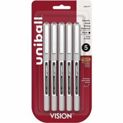 uniball&#8482; Vision Rollerball Pen - 0.7 mm Fine Pen Point - Black Ink - 5 / Pack