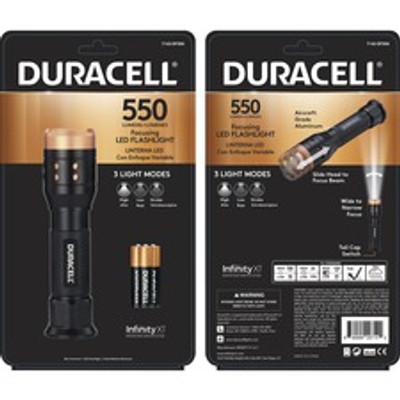 Duracell Aluminum Focusing LED Flashlight - LED - 550 lm Lumen - 3 x AAA - Aircraft Aluminum - Water Proof, Impact Resistant - Black - 1 Each