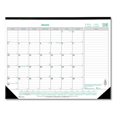 Ecologix Monthly Desk Pad Calendar, 22 X 17, White/green Sheets, Black Binding/corners,12-month (jan To Dec): 2022 Ecologix Monthly Desk Pad Calendar, 22 X 17, White/green Sheets, Black Binding/corners,12-month (jan To Dec): 2022