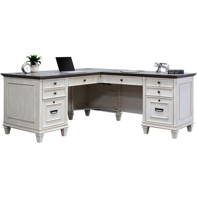 Martin Hartford L-Shape Desk - 4 x Utility, Keyboard, File Drawer(s) - Material: Wood Grain, Veneer - Finish: Vintage Linen - 1 Each