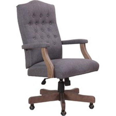 Boss Executive Commercial Linen Chair - Slate Gray Seat Color - Linen Seat Material - Slate Gray Back Color - Linen Back Material - Driftwood Frame Color - Mid Back - 5-star Base - Armrest - 1 Each