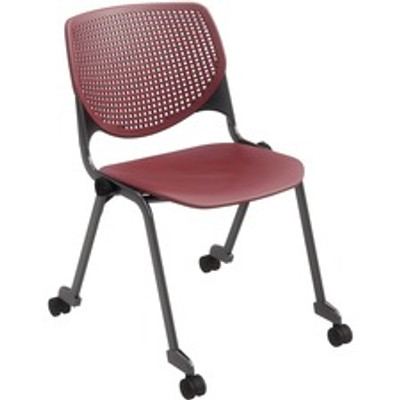 KFI Stacking Chair - Burgundy Seat Color - Polypropylene Seat Material - Burgundy Back Color - Polypropylene Back Material - Powder Coated Black Frame Color - Steel Frame Material - Four-legged Base - 1 Each