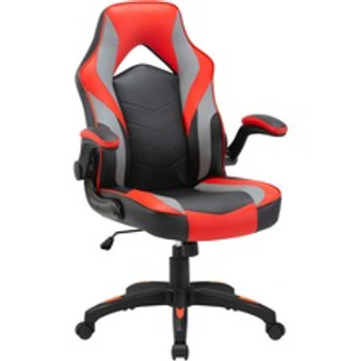 Lorell High-Back Gaming Chair - Vinyl, Nylon - Red, Black, Gray