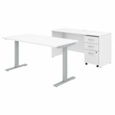 Bush Business Furniture Studio C White Laminate Desking - x 60" Width x 24" Depth Credenza, 46.7" Height x 60" Width x 30" Depth Desk - 3 x File, Box Drawer(s) - Finish: White, Thermofused Laminate (TFL) - 1 Each
