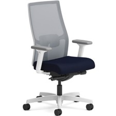 HON Ignition Mid-back Task Chair - Navy Seat Color - Fabric Seat Material - Fog Back Color - Mesh Back Material - Designer White Frame Color - Mid Back - Armrest - 1 Each