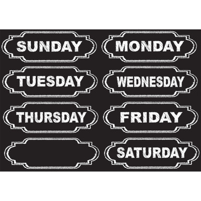 Ashley Magnetic Chalkboard Days of the Week - 8 - Die-cut, Write on/Wipe off - 1 Each - Multicolor