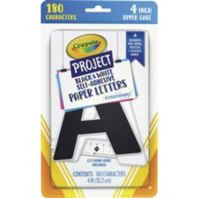 Crayola Self-adhesive Paper Letters - Self-adhesive - 4" Height - Black/White - Paper - 180 / Pack