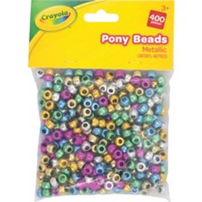 Crayola Pony Beads - Key Chain, Project, Party, Classroom, Necklace, Bracelet - 400 Piece(s) - Assorted Metallic - 400 / Pack