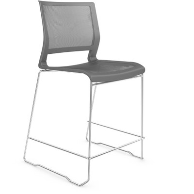 9 to 5 Seating Kip Stack Stool - Dove Gray Seat Color - Plastic Seat Material - Dove Gray Back Color - Plastic Back Material - Chrome Frame Color - Sled Base - 1 Each