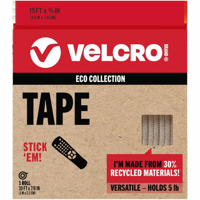VELCRO&reg; Eco Collection Adhesive Backed Tape - 10 ft Length x 0.88" Width - White - 1 Each