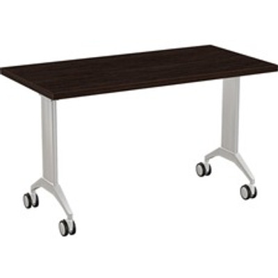 Special-T Link Flip & Nest Table - Espresso Rectangle Top - Metallic Silver T-shaped Base - 48" Table Top Length x 24" Table Top Width - 30" Height - Assembly Required - Thermofused Laminate (TFL) Top Material - 1 Each