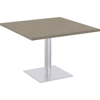 Special-T Sienna Cafe Table - Brown Square Top - Powder Coated, Metallic Silver Base - 36" Table Top Width x 36" Table Top Depth x 1.25" Table Top Thickness - Assembly Required - High Pressure Laminate (HPL), Particleboard Top Material - 1 Each