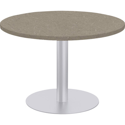 Special-T Sienna Cafe Table - Brown Round Top - Powder Coated, Metallic Silver Base - 1.25" Table Top Thickness x 36" Table Top Diameter - 29" Height - Assembly Required - High Pressure Laminate (HPL), Particleboard Top Material - 1 Each
