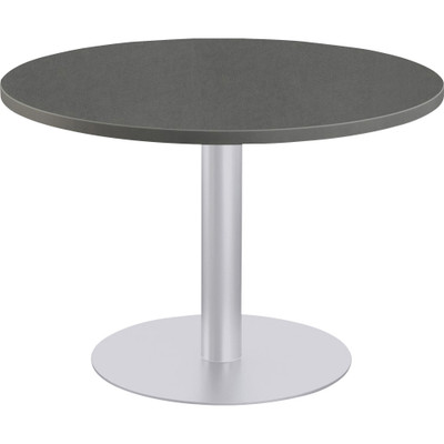 Special-T Sienna Cafe Table - Gray Round Top - Powder Coated, Metallic Silver Base - 1.25" Table Top Thickness x 36" Table Top Diameter - 29" Height - Assembly Required - High Pressure Laminate (HPL), Particleboard Top Material - 1 Each