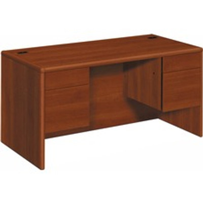 HON 10700 H10771 Pedestal Desk - 29.5" Height x 60" Width x 30" Depth - 4 x Box, File Drawer(s) - Double Pedestal - Waterfall Edge - Finish: Cognac