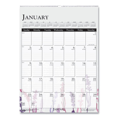 Recycled Wild Flower Wall Calendar, Wild Flowers Artwork, 12 X 16.5, White/multicolor Sheets, 12-month (jan To Dec): 2022