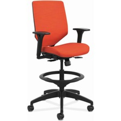 HON Solve Sitting Stool - Fabric Seat Material - Charcoal Back Color - Fabric, Mesh Back Material - Black Frame Color - Mid Back - 5-star Base - Bittersweet - 1 Each