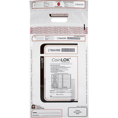 ControlTek CoinLOK Plastic Coin Bags - 25" Length x 12" Width - Clear - Plastic - Coin - 50 / Pack