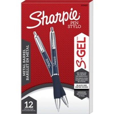 Sharpie S-Gel Pens - 0.7 mm Medium Pen Point - Black Ink - Gel-based - Midnight Blue Metal Barrel - 12 / Dozen