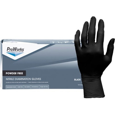 ProWorks Black Nitrile Exam Gloves, Powder Free 5 mil (GL-N145F) - 5 mil Thickness - Medium Size - Black - Textured, Latex-free, Non-sterile - 100 / Box
