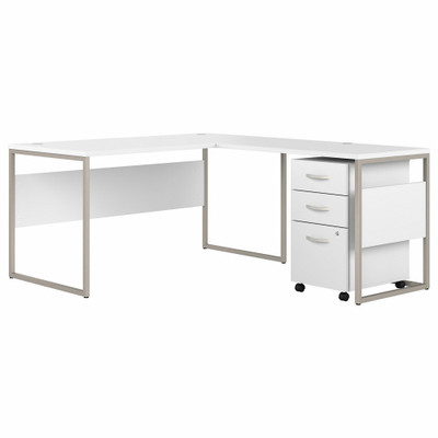 Bush Business Furniture Hybrid Collection White Desking - 29.9" Height x 59.5" Width x 71.3" Length - 3 x File, Box Drawer(s) - Finish: White - 1 Each