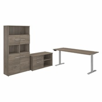 Bush Business Furniture Office 500 Collection Desk - 70.1" Height x 71" Width x 29.4" Length - 2 x File, Box Drawer(s) - 5 Shelve(s) - Finish: Modern Hickory, Thermofused Laminate (TFL) - 1 Each