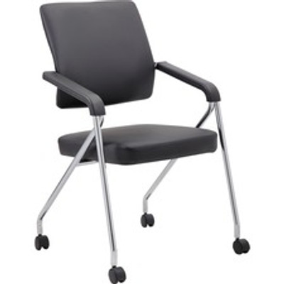 Boss Caressoft Plus Training Chair - Black Seat Color - Black Back Color - Chrome Frame Color - Four-legged Base - Vinyl - Armrest - 2 / Carton