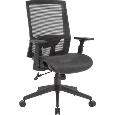 Boss Mesh Task Chair - Black Seat Color - Black Back Color - Black Frame Color - 5-star Base - Mesh - Armrest - 1 Each