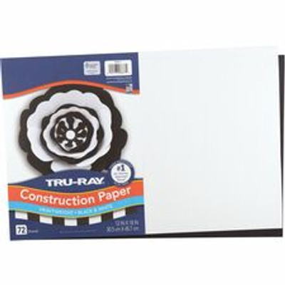 Tru-Ray Construction Paper - Art Project, Craft Project - 12" Width x 18" Length - Black, White - Sulphite, Fiber, Paper - 72 / Pack