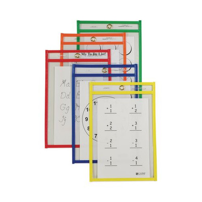 Reusable Dry Erase Pockets, 6 X 9, Assorted Primary Colors, 10/pack