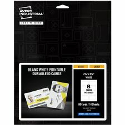 Avery&reg; ID Card - Rectangular Shape - Double Sided - Durable, Hand Writable, Printable, Water Proof, Chemical Resistant, Abrasion Resistant, Tear Resistant, UV Resistant - Industrial, Conference, Business, Card - PET - White - 80 / Pack