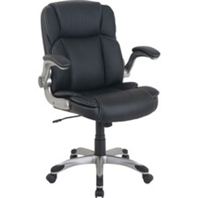 LYS Leather Rolling Chair - Black - Bonded Leather - Armrest - 1 Each