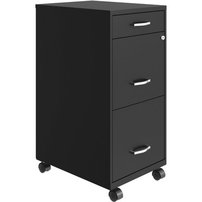 LYS SOHO Mobile File Cabinet - 14.3" Width x 18" Depth x 29.5" Height - 3 x Drawer(s) for File, Accessories, Document - Letter - Glide Suspension, Locking Drawer, Recessed Handle, Mobility, Casters - Black - Baked Enamel - Steel - Recycled