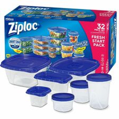 Ziploc&reg; Fresh Start Pack - Food Storage - Dishwasher Safe - Microwave Safe - Clear, Blue - 16 / Pack