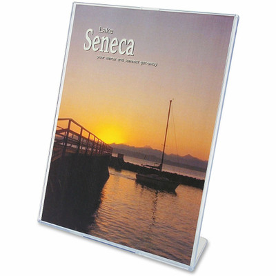 Deflecto Superior Image Slanted Sign Holders - 8.5" Width x 11" Height x 3.5" Depth - L-shaped Shape - Top Loading, Durable - Polystyrene - Clear - 12 / Carton