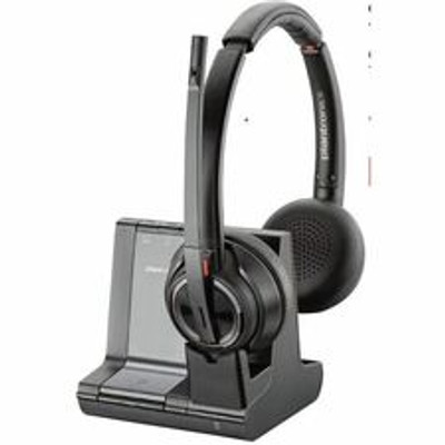 Poly Savi 8200 Office W8220 Headset - Stereo - Wireless - Bluetooth/DECT 6.0 - 590 ft - 32 Ohm - 20 Hz to 20 kHz - Over-the-head, On-ear - Binaural - Supra-aural - Noise Cancelling Microphone - Noise Canceling - Black
