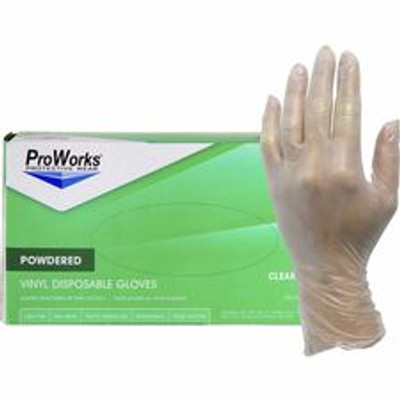 ProWorks Vinyl Powdered Industrial Gloves - 3 mil Thickness x 9" Glove Length - Medium Size - Vinyl - Clear - Powdered, Non-sterile - For Industrial, General Purpose, Construction, Food Processing, Food Service, Hospitality - 100/Box - 10 / Carton