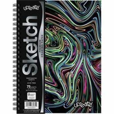 Pacon Fashion Sketch Book - 75 Pages - Spiral - 120 g/m&#178; Grammage - 9" x 6" Sheet Size - Neon Neon Squiggles Cover - Acid-free, Perforated, Durable - 1 Each
